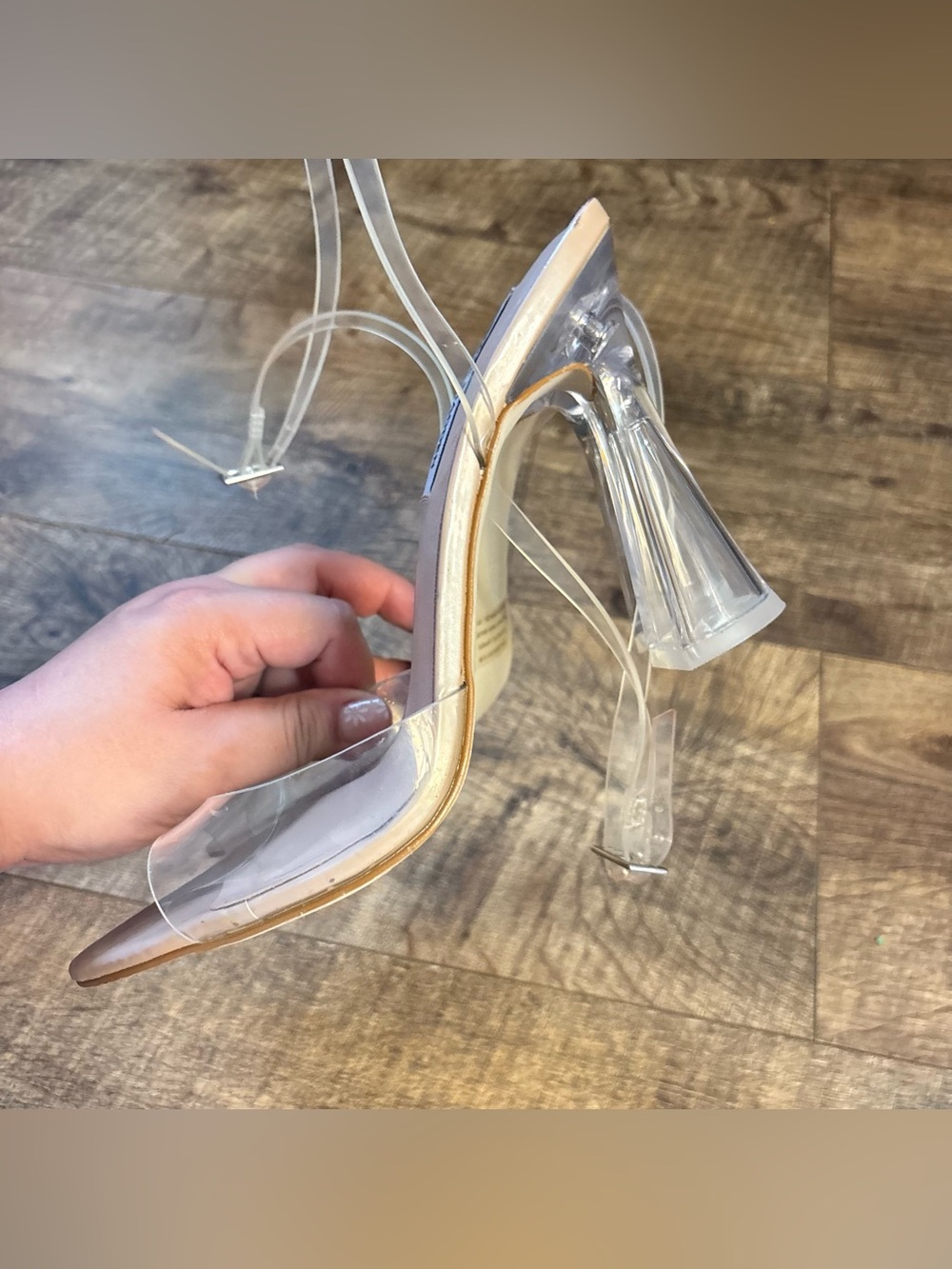 Steve Madden Clear PVC Strap Nude Insole Block Heel Sandals - Picture 3 of 7